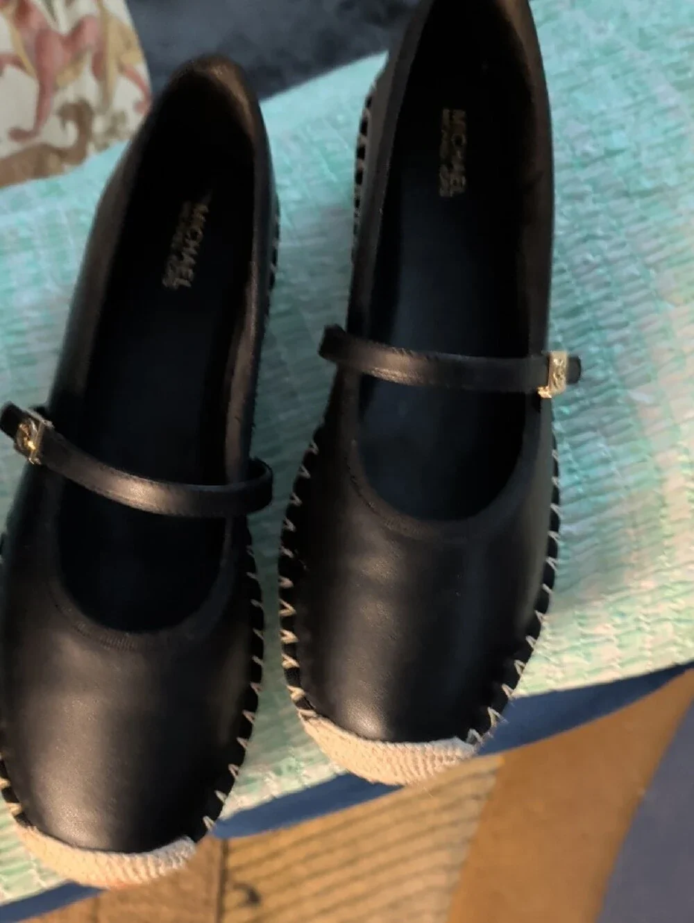 MICHAEL Michael Kors Black Espadrille Mary Jane Flats with Natural Toe